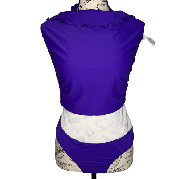 Athleta Shirrendipity Halter Swim Dress 1 Piece Swimsuit Ruched Purple Sz S 4-6 - Picture 5 of 16